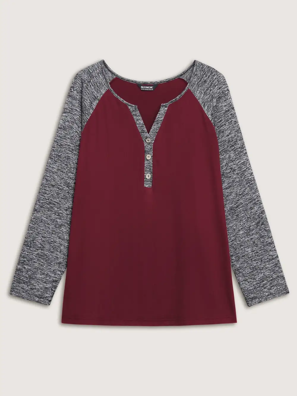 Heather Patchwork Button Detail Stretchy T-Shirt
