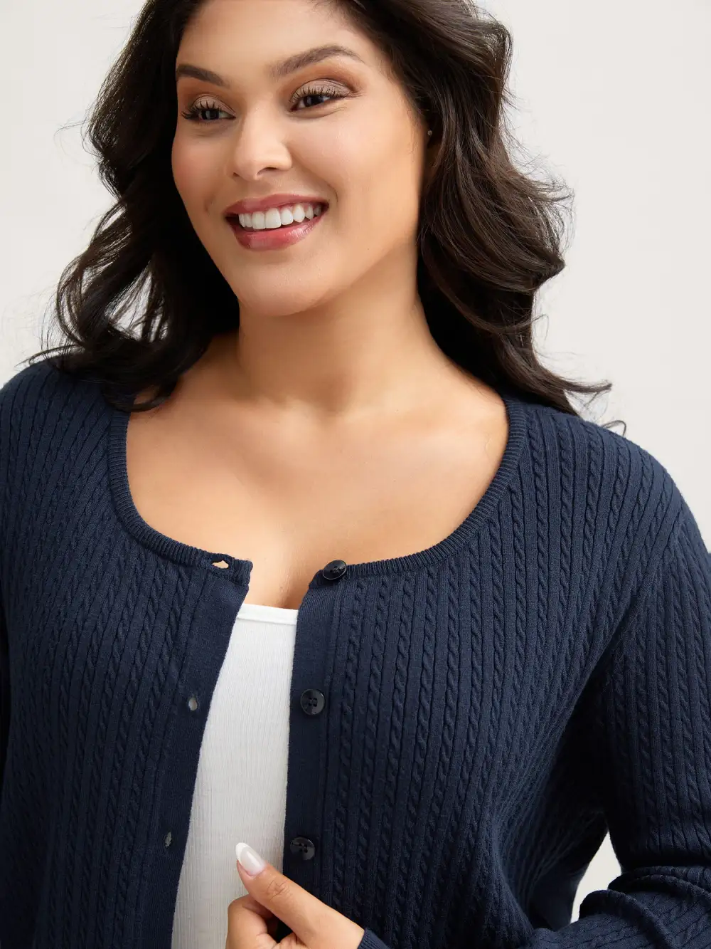 Supersoft Cable Knit Button Solid Cardigan