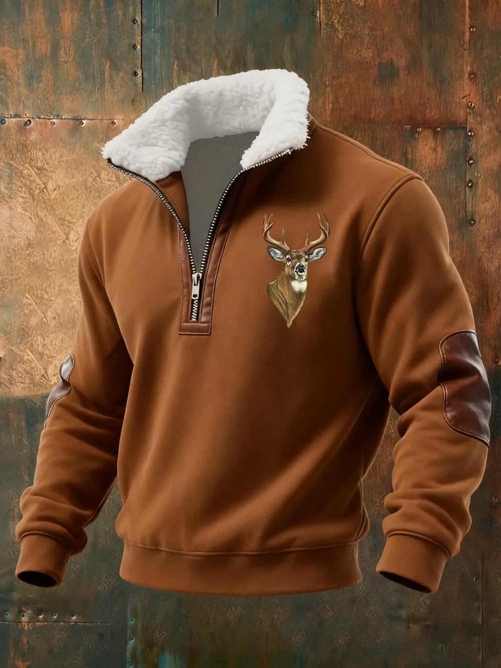 Men's casual retro fur collar elk sweatshirt