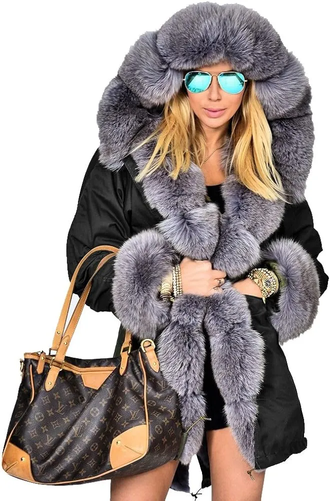 Womens Hooded Camouflage Warm Winter Coats Faux Fur Jacket Parka Overcoat