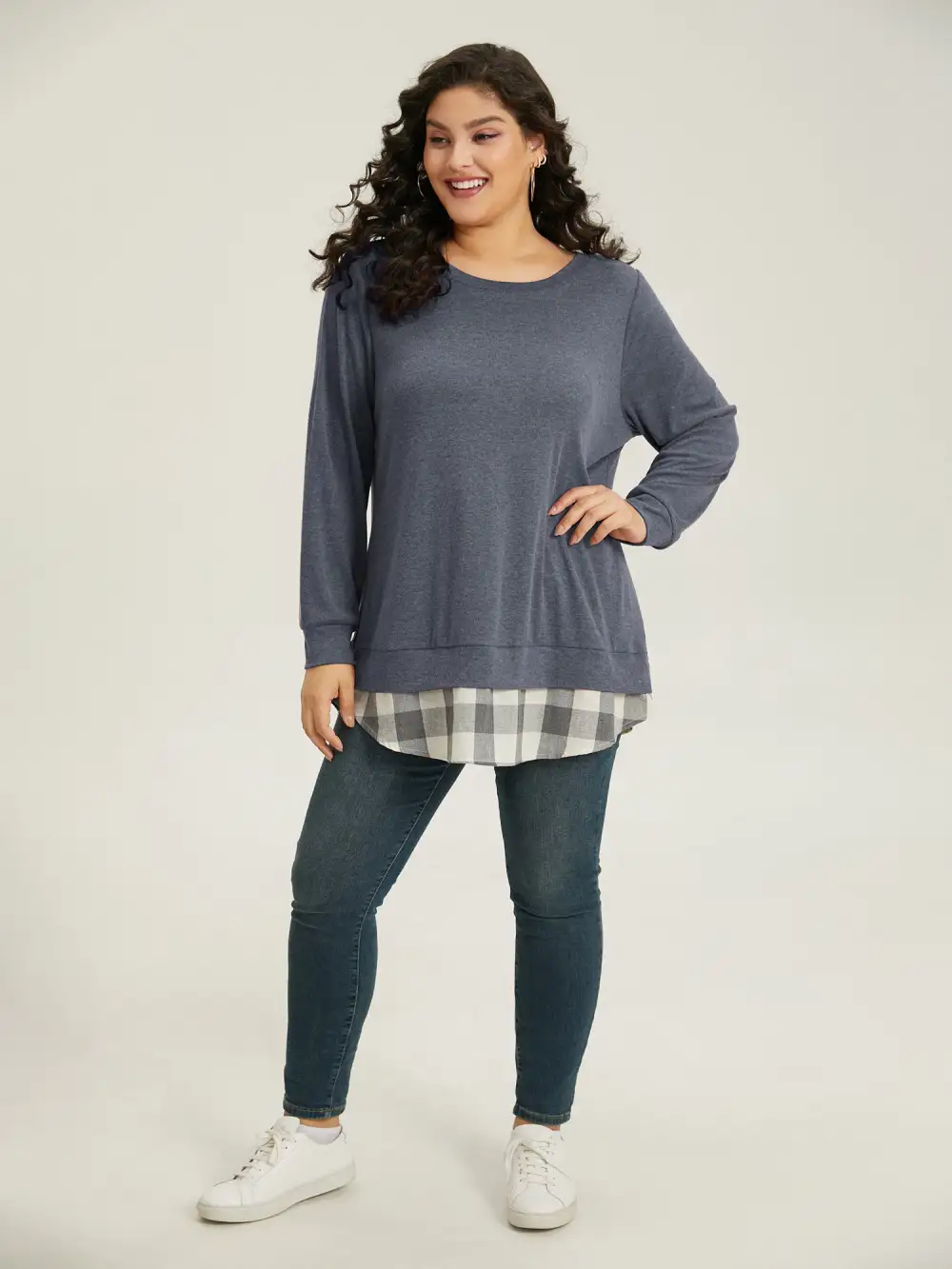 Heather Plaid Patchwork Crew Neck T-shirt