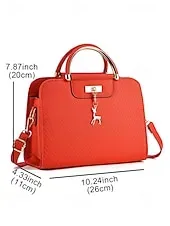 Women's Faux Leather Top Handle Tote Bag with Deer Charm - Elegant Structured Women's Shoulder Bag, Perfect for Mother's Day Gift, Work, Shopping and Casual Outings