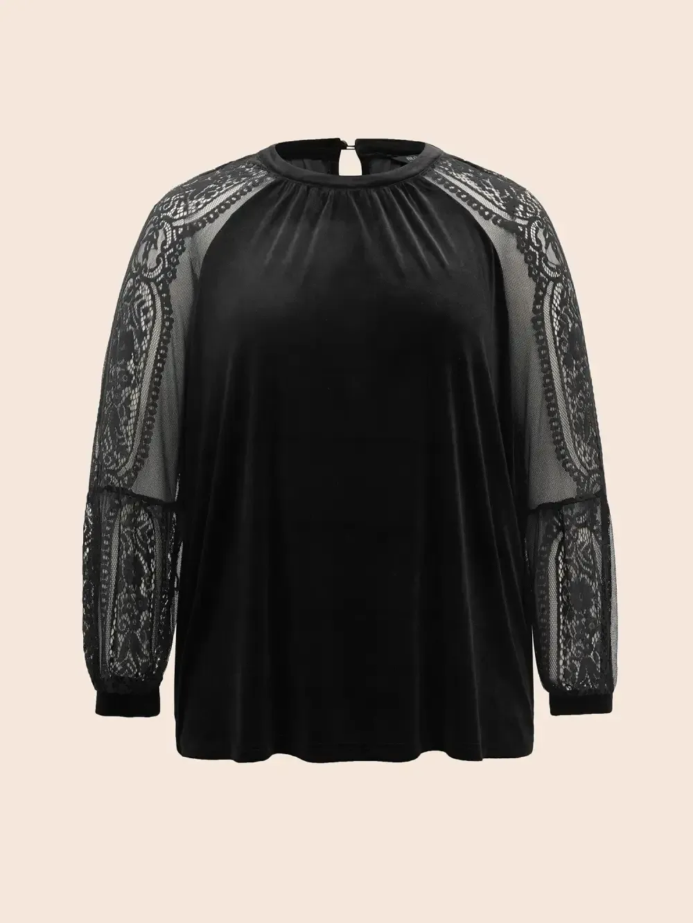 Lace Patchwork Velvet Raglan Sleeve Blouse