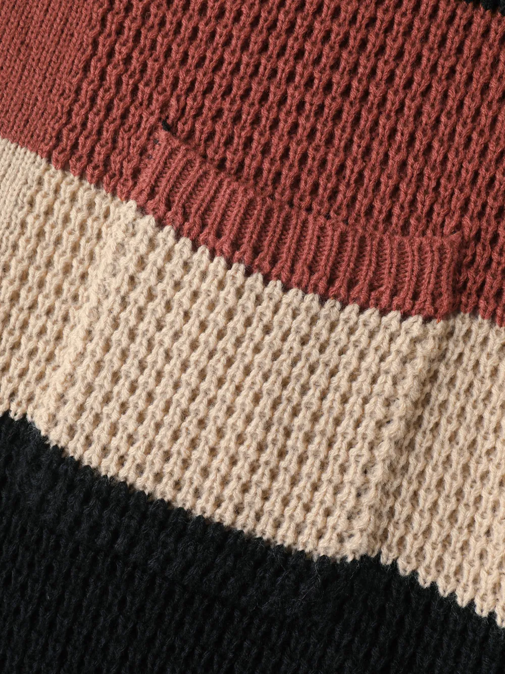 Color Block Textured Pockets Knit Cardigan