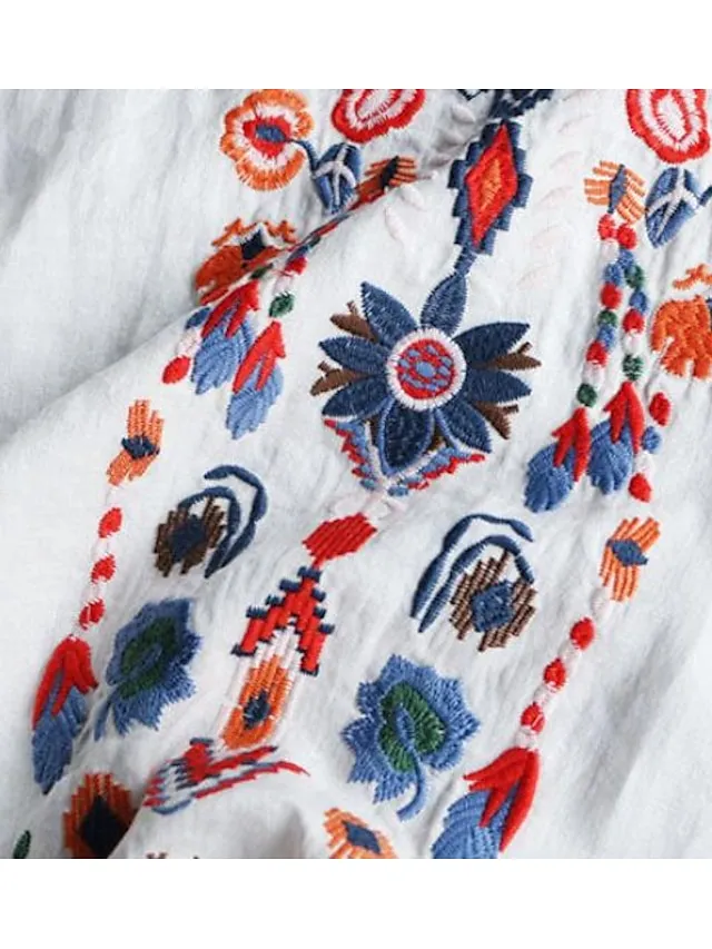 Women's Shirt Blouse Tribal Daily Basic Short Sleeve Crew Neck White Summer Spring