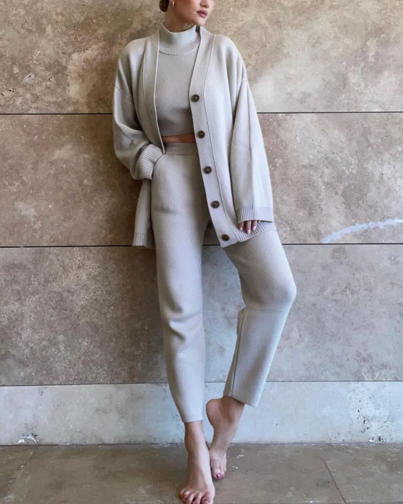 Casual Knitted Three Piece Set