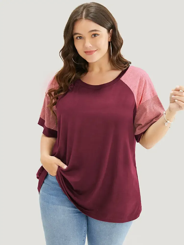 Colorblock Contrast Crew Neck Raglan Sleeve T-shirt