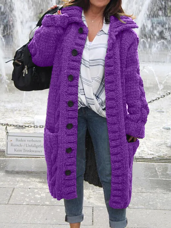 Cotton V Neck Long Sleeve Sweater Coat