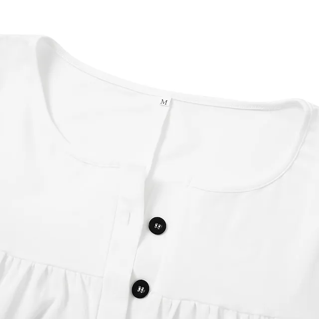 Women's Casual Dress Shift Dress White Dress Midi Dress White Short Sleeve Pure Color Button Summer Spring V Neck Basic Vacation Loose Fit 2023 S M L XL XXL 3XL
