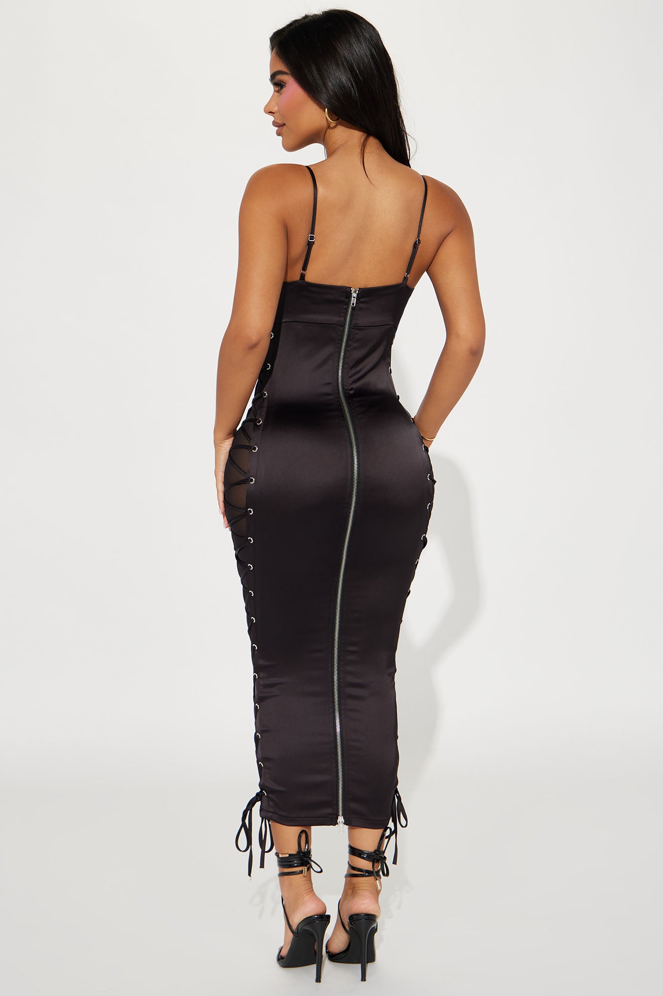 Jeannie Satin Midi Dress - Black