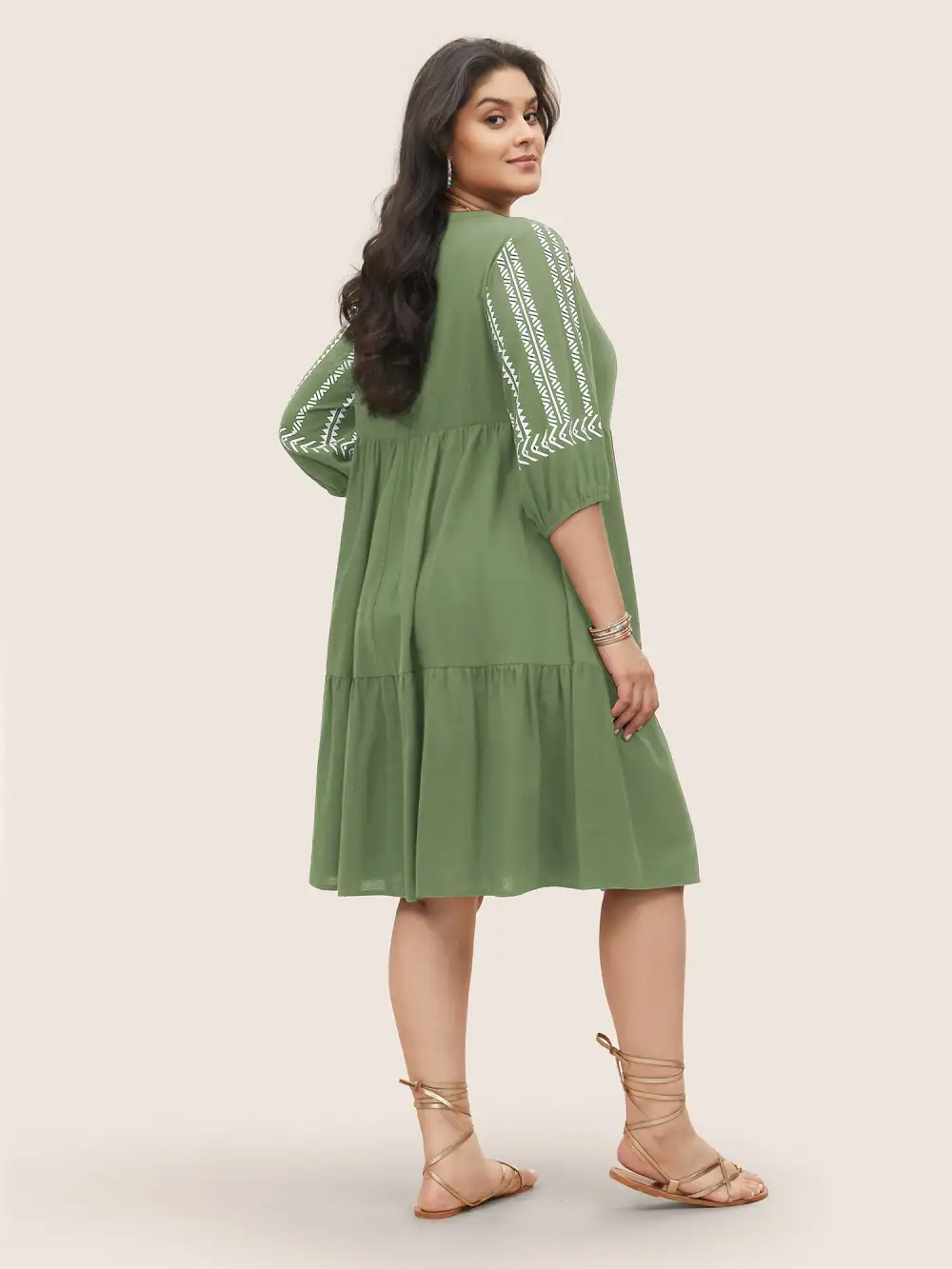 Cotton Geometric Bandana Print Tassel Trim Dress