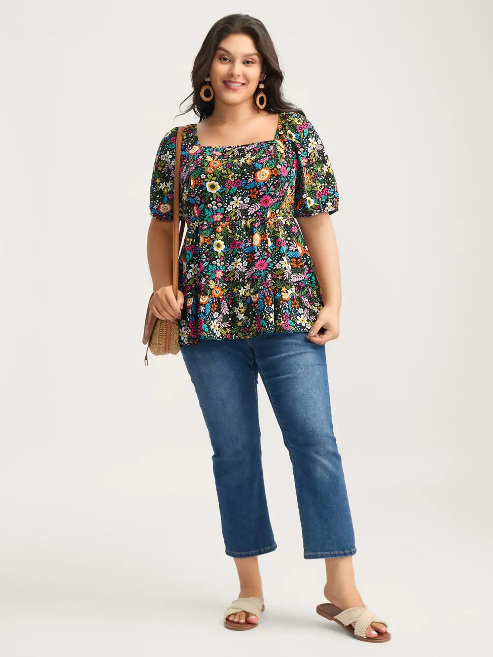 Floral Square Neck Fit and Flare Blouse