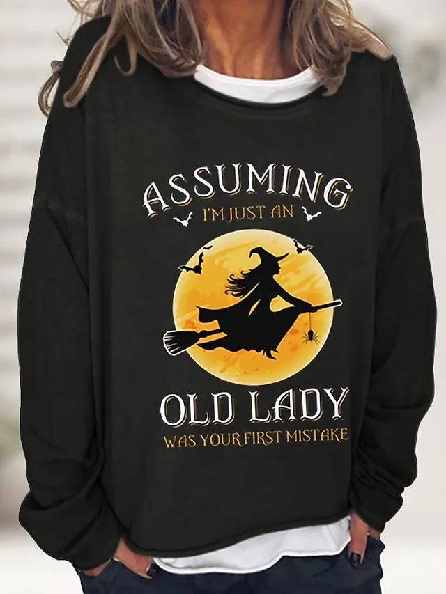 Women's Pullover Letter Halloween Casual Print Black Red Royal Blue Basic Casual Halloween Loose Fit Crewneck Long Sleeve Micro-elastic Spring Fall Fall & Winter