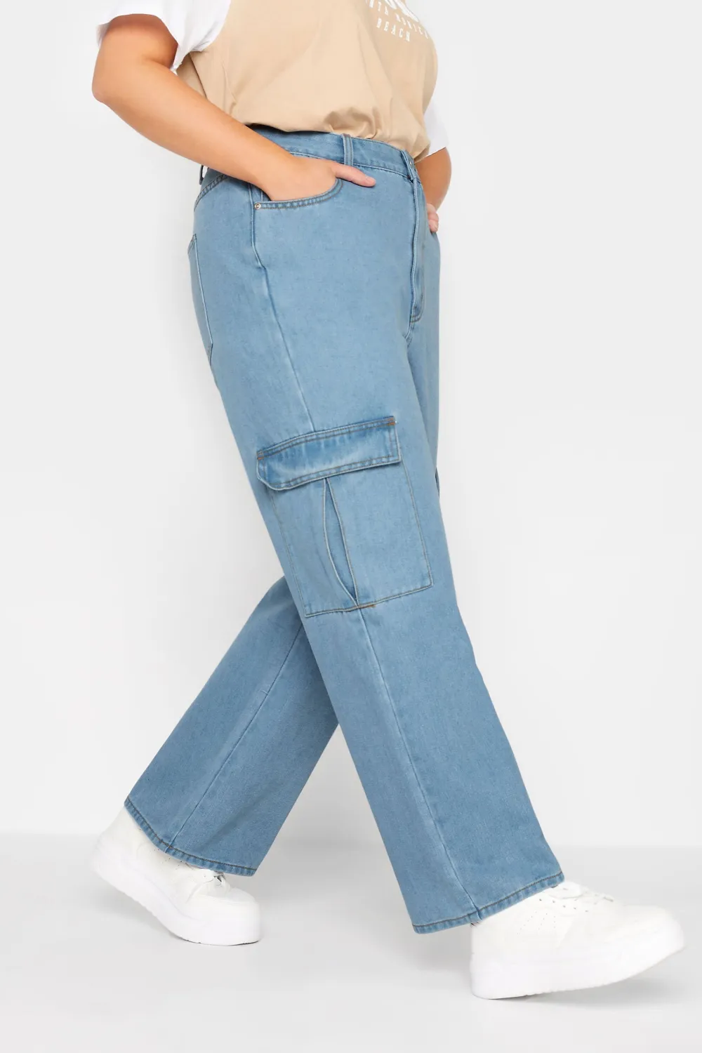YOURS Curve Stone Brown Cargo Jeans