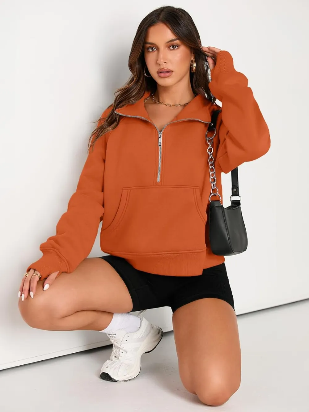 Womens Sweatshirts Half Zip Cropped Pullover Fleece Quarter Zipper Hoodies Fall outfits Clothes Thumb Hole
