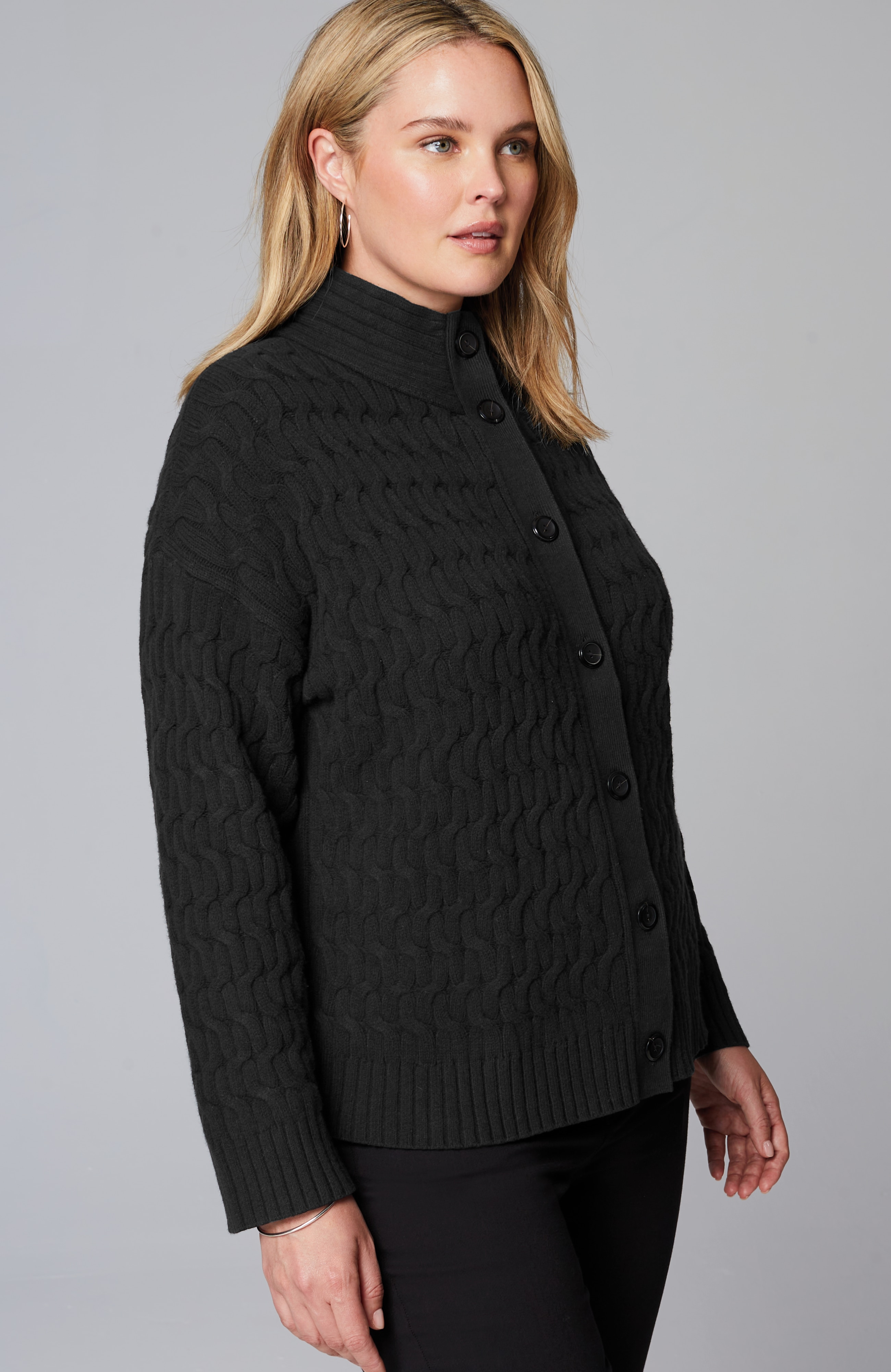 Cabled Button-Front Cardi