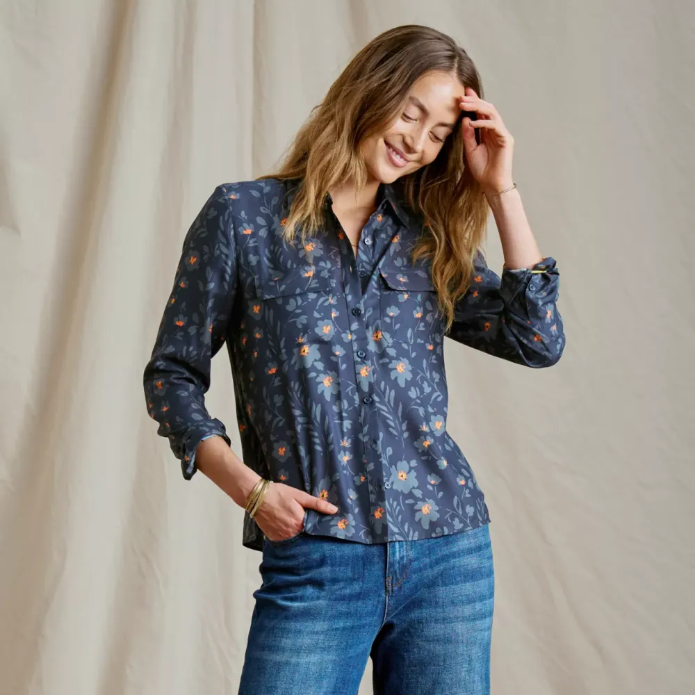 Washable Printed Silk Long-Sleeve Shirt