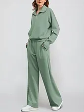 Women's Sports Fashion Streetwear Pants Sets Bolero Top Long Sleeve Turtleneck Solid Color Outdoor Work Casual White Blue Green Fall Loose Fit