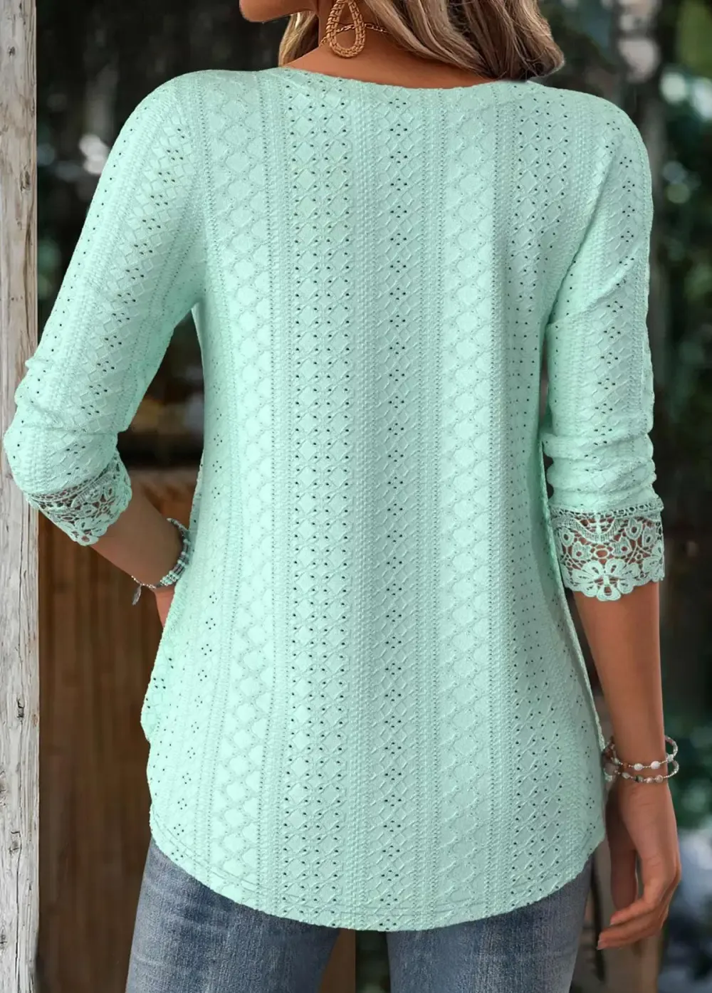 Light Green Long Sleeve Square Neck T Shirt