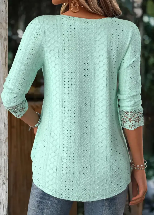 Light Green Long Sleeve Square Neck T Shirt