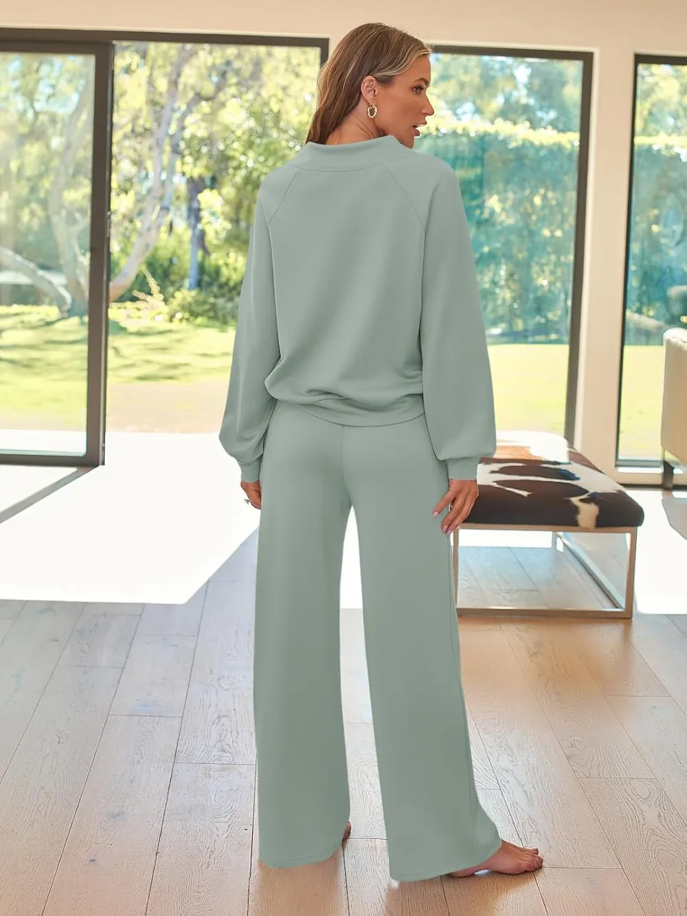Lounge Sets for Women Sweatsuits 2 Piece Outfits 2024 Fall Drawstring Sweatshirt Wide Leg Sweatpants Tracksuit