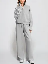 Women's Sports Fashion Streetwear Pants Sets Bolero Top Long Sleeve Turtleneck Solid Color Outdoor Work Casual White Blue Green Fall Loose Fit