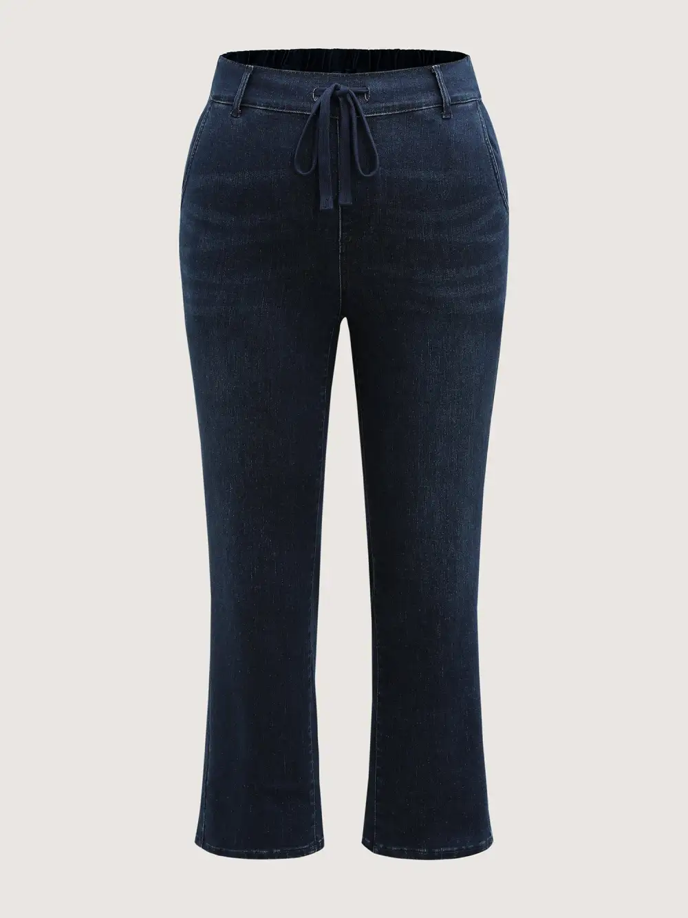 Supersoft Elastic Waistband Drawstring Straight Leg Jeans