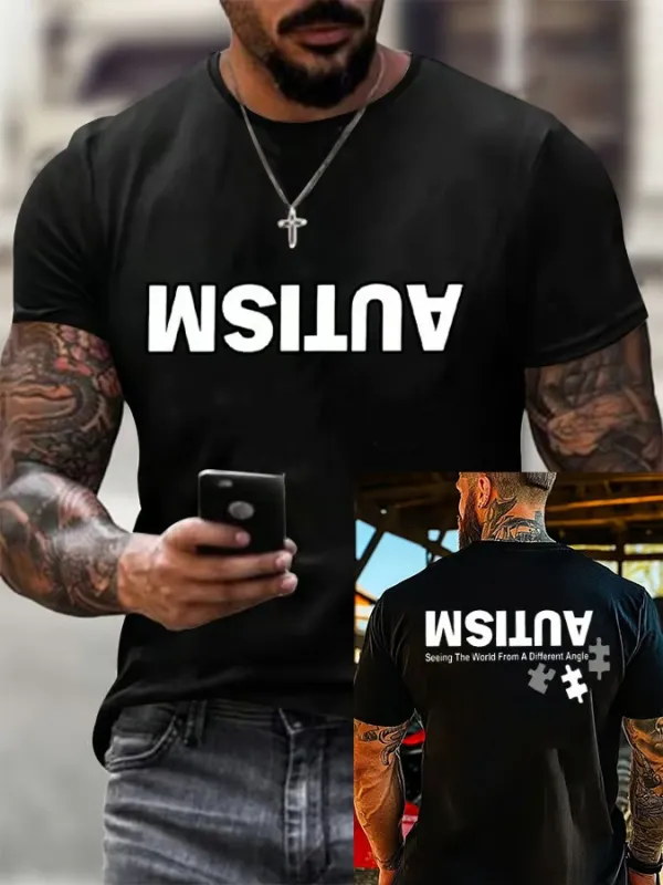 Men'S T-Shirt Retro Autism: See The World From A Different Perspective Printed Crewneck T-Shirt Pure Cotton