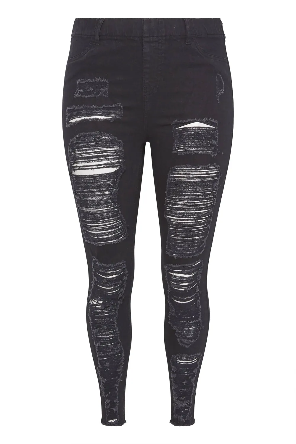 YOURS Curve Washed Blue Frayed Ripped Stretch GRACE Jeggings