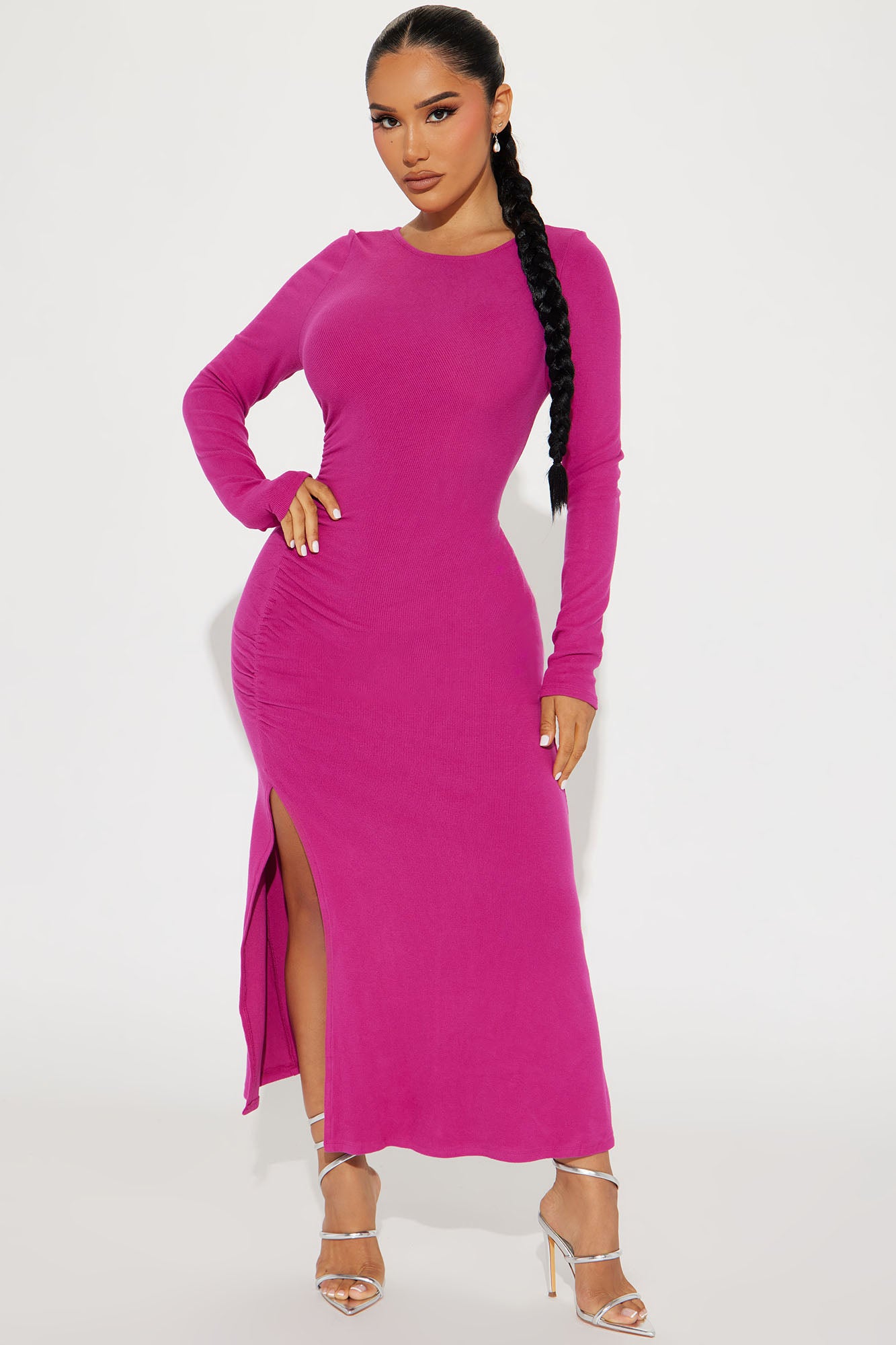 Kary Hacci Ruched Midi Dress - Magenta
