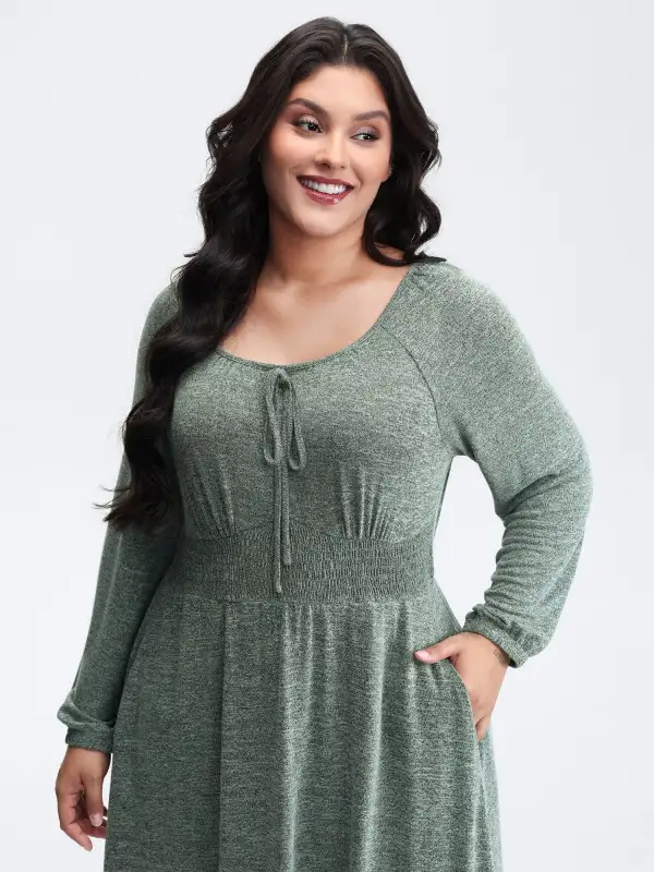 Knit Textured Stretchy Shirred Knee-Length Dress