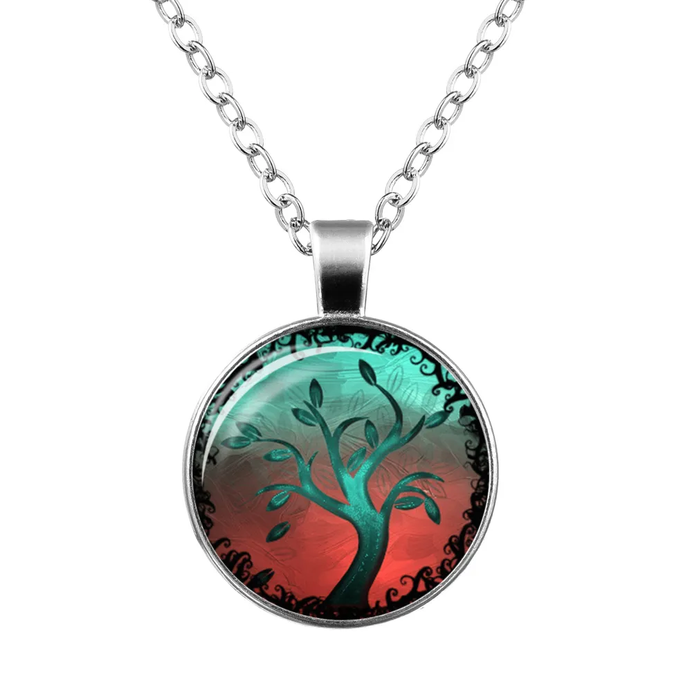 Tree Of Life Time Gem Glass Pendant Necklace