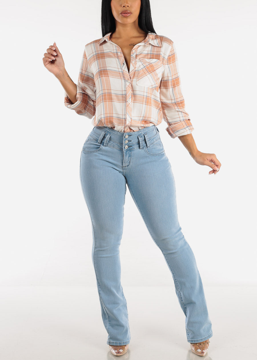 MX JEANS Butt Lifting Mid Rise Light Blue Bootcut Jeans