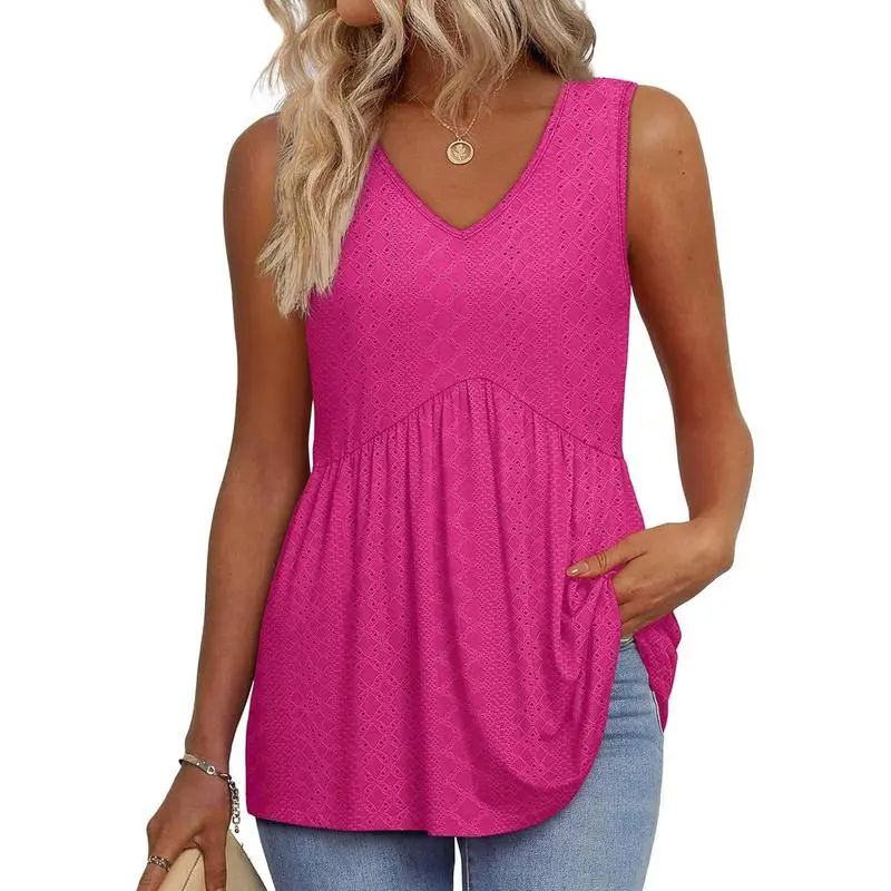 Women’s V-Neck Peplum Tank Top – Flowy, Sleeveless, Stretchy Summer Style