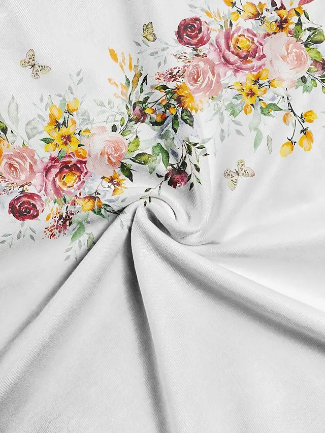 Women's T shirt Tee Floral Print Holiday Weekend Basic Long Sleeve Round Neck White Fall & Winter