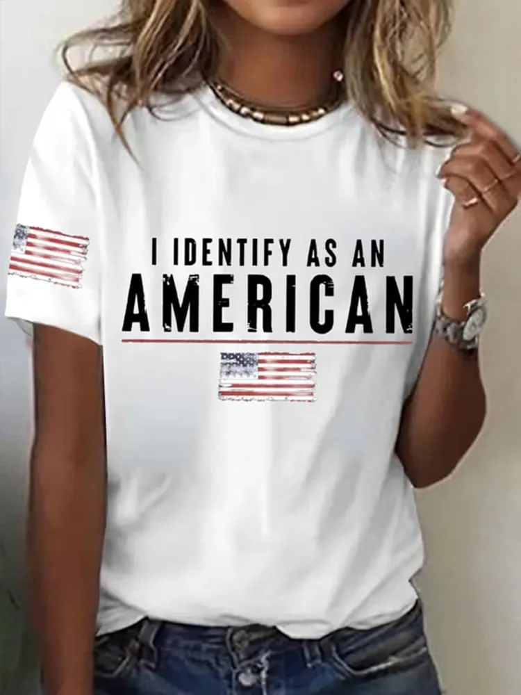 Women'S I Identify As An American Round-Neck Short-Sleeved T-Shirt