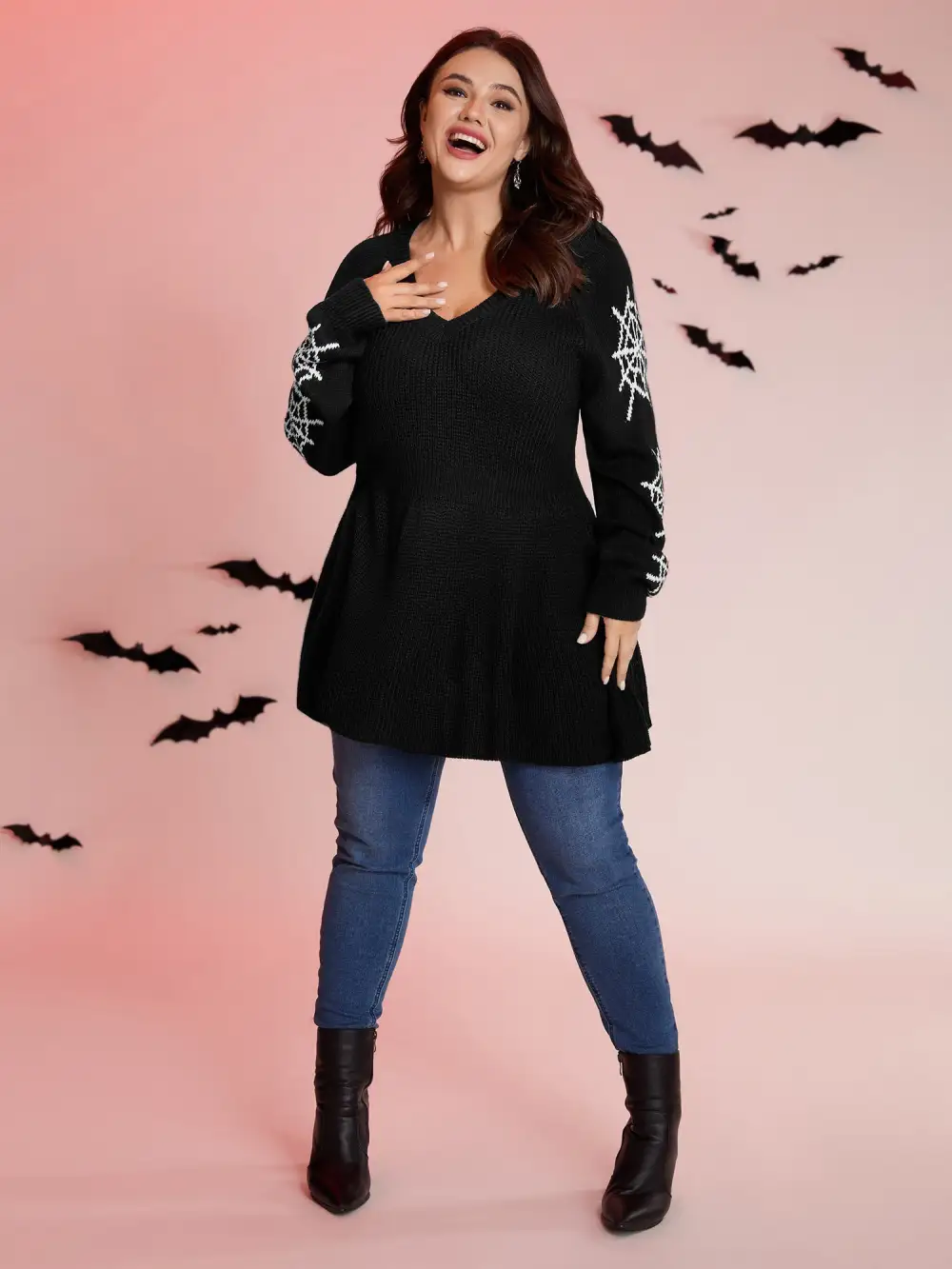 Spiderweb Waist-Cinched Flared Pullover