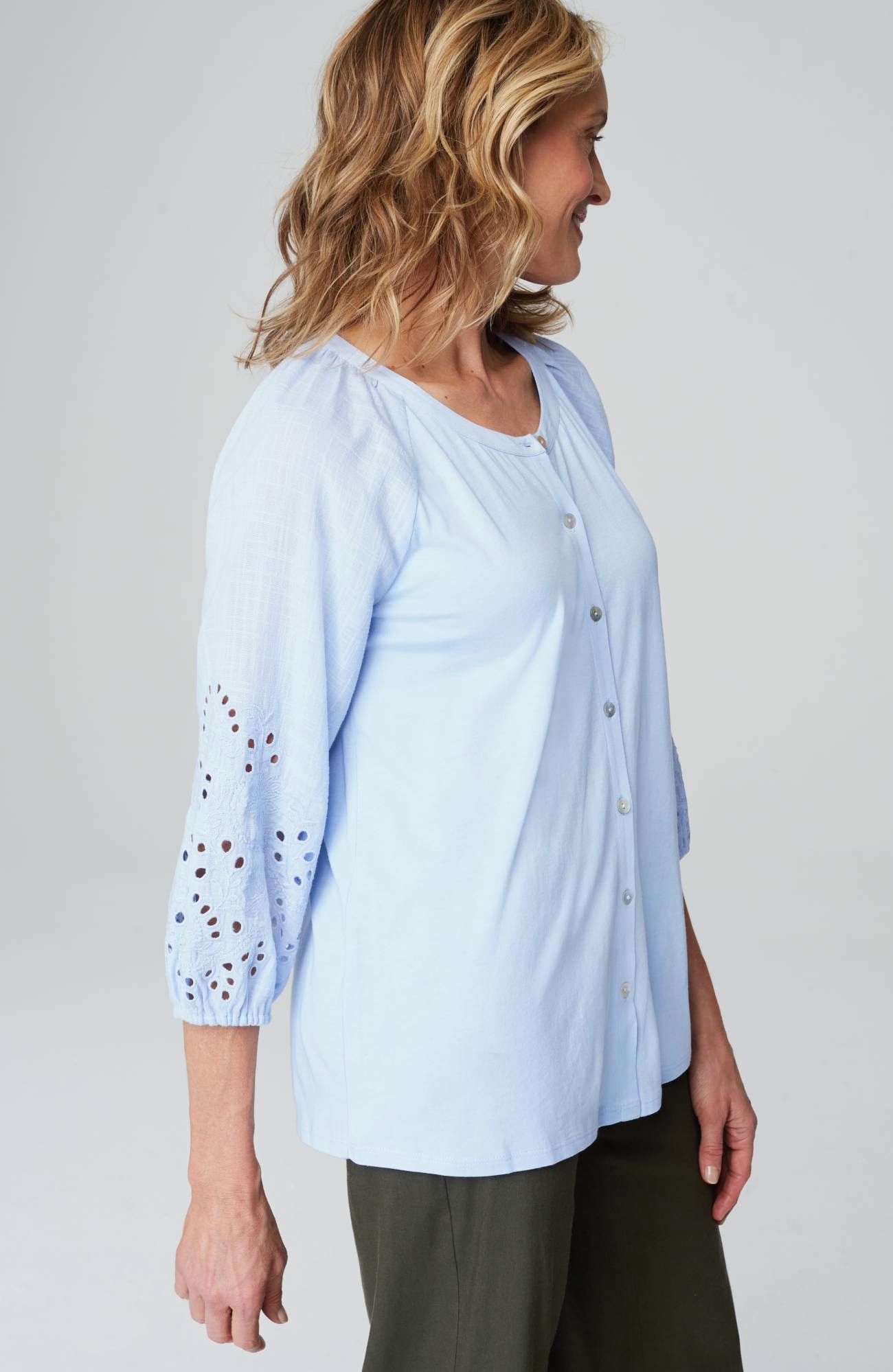 Placed-Eyelet Mixed-Media Top