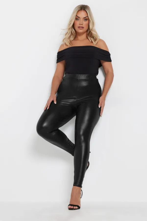 YOURS Curve Burgundy Red Coated Leggings