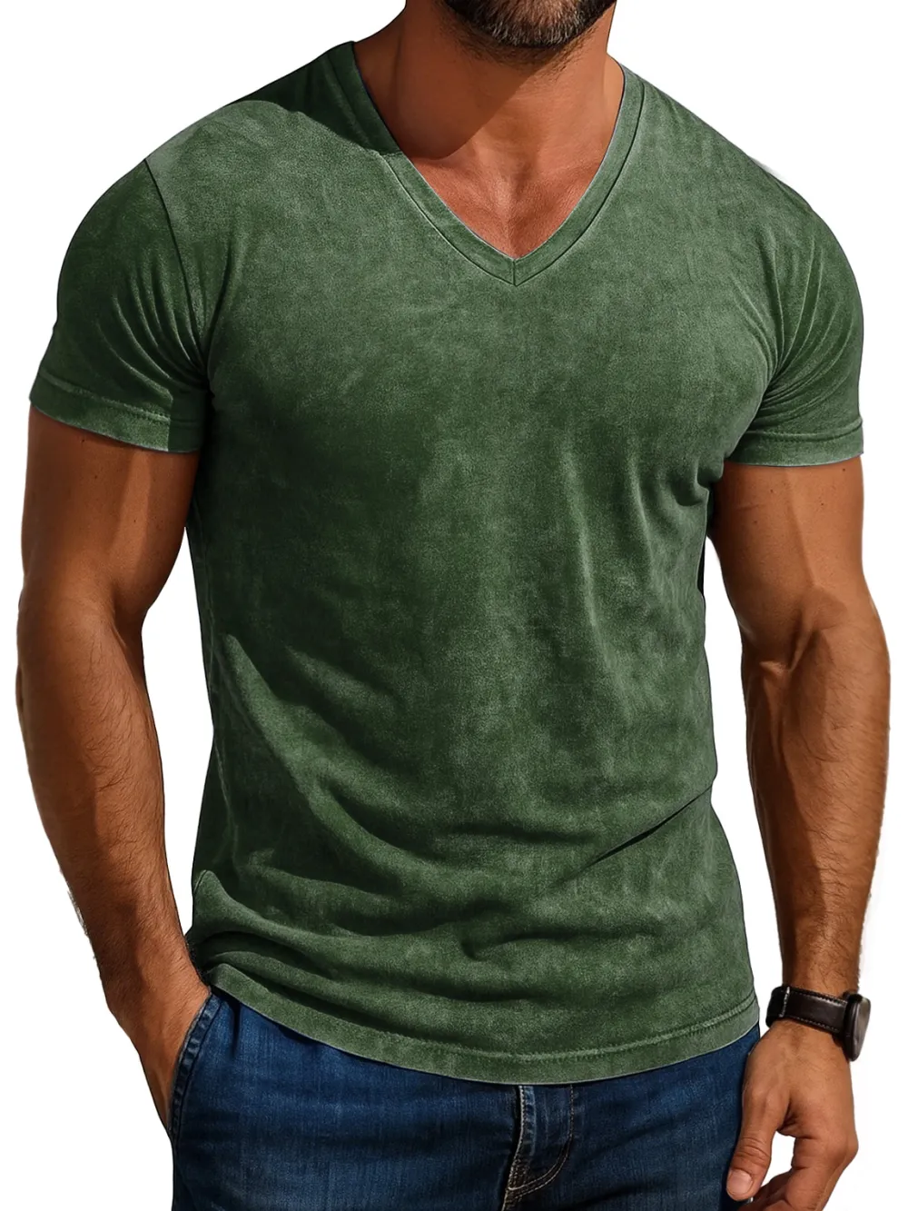 Men's Daily Retro V-neck Casual Simple Short-sleeved T-shirt