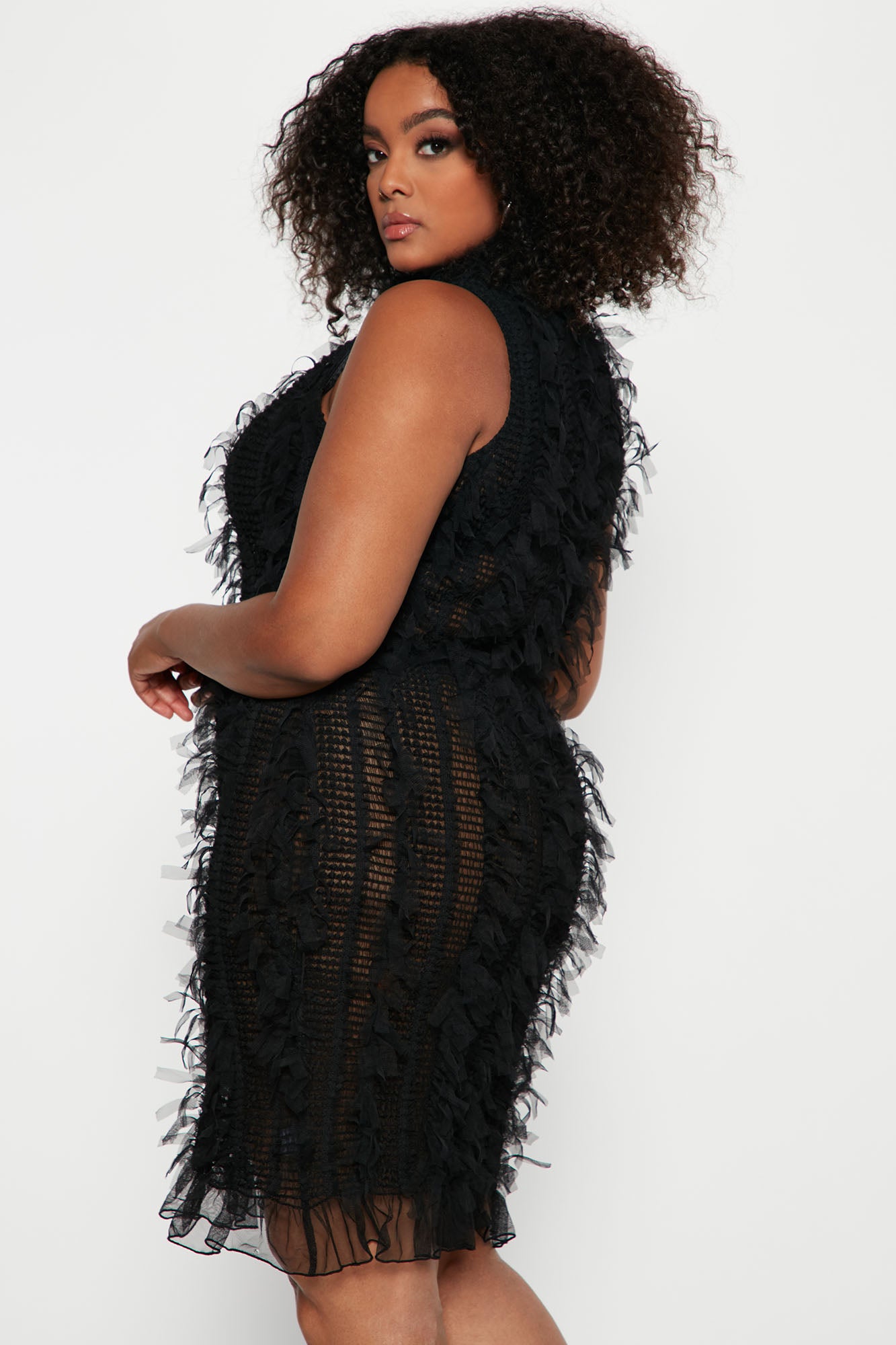 Tall So Dramatic Mesh Mini Dress - Black