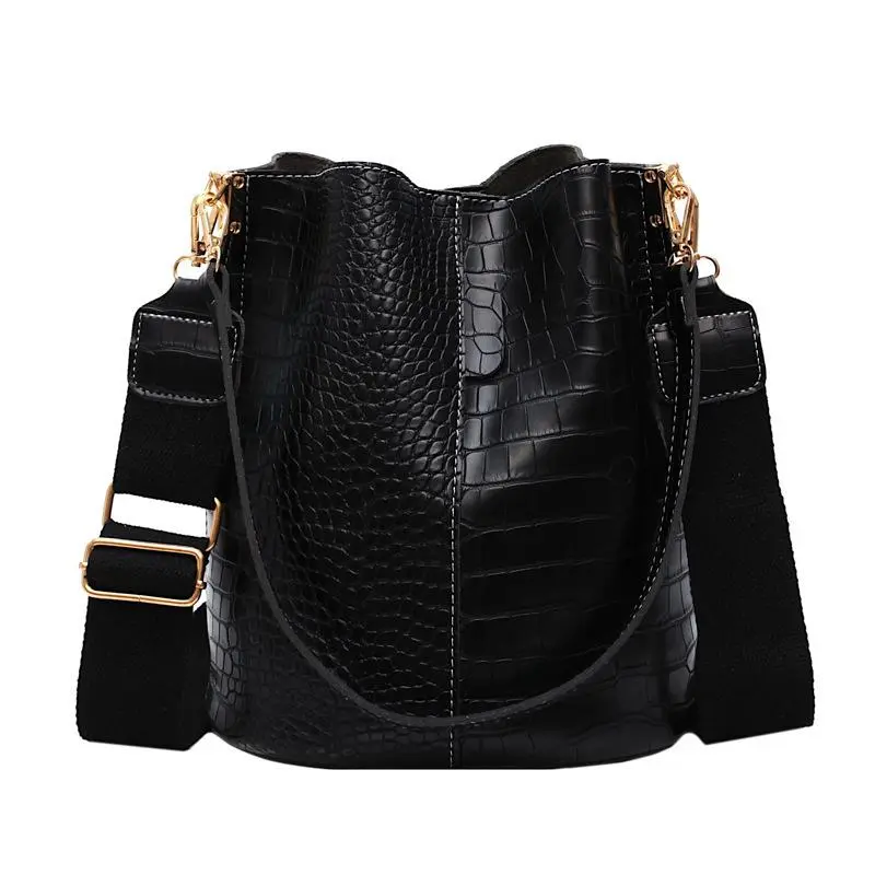 Crocodile pattern single shoulder bucket bag large capacity broadband messenger bag