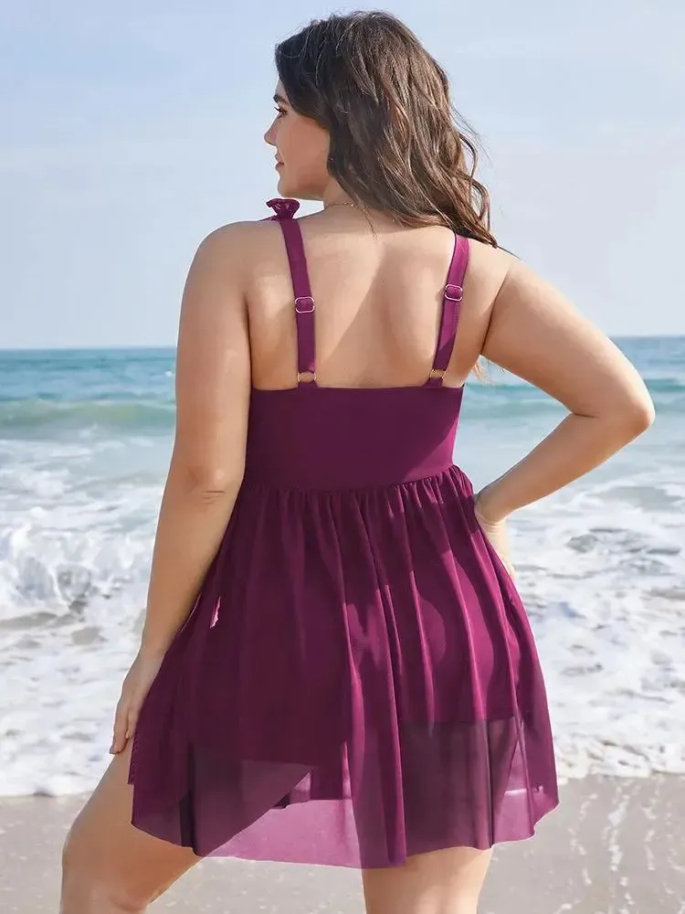 Sculpt Waist Ruched Split Hem Swim Dress