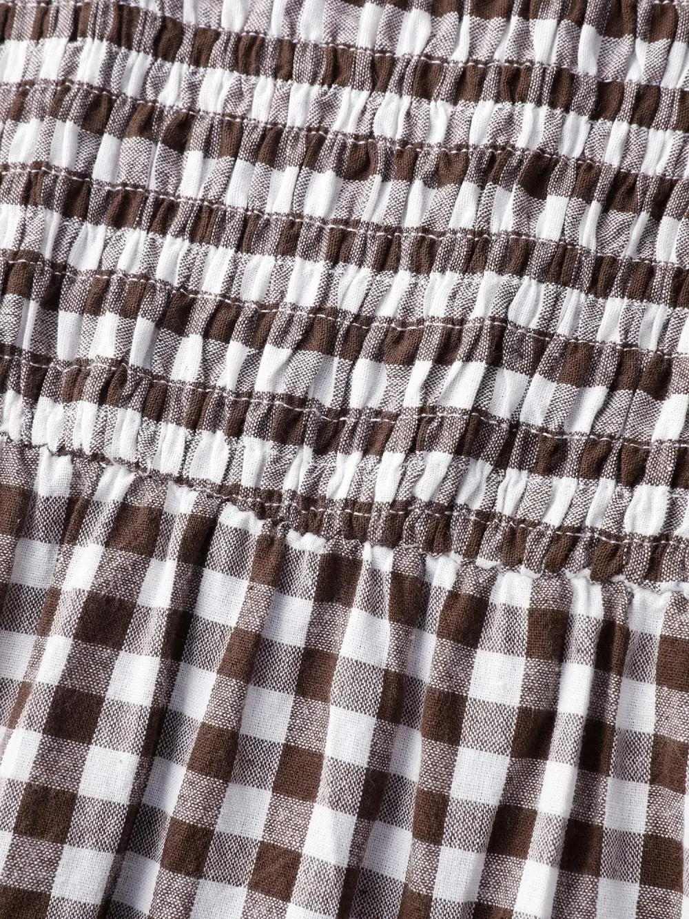 Gingham Lace Shirred Tiered Midi Dress