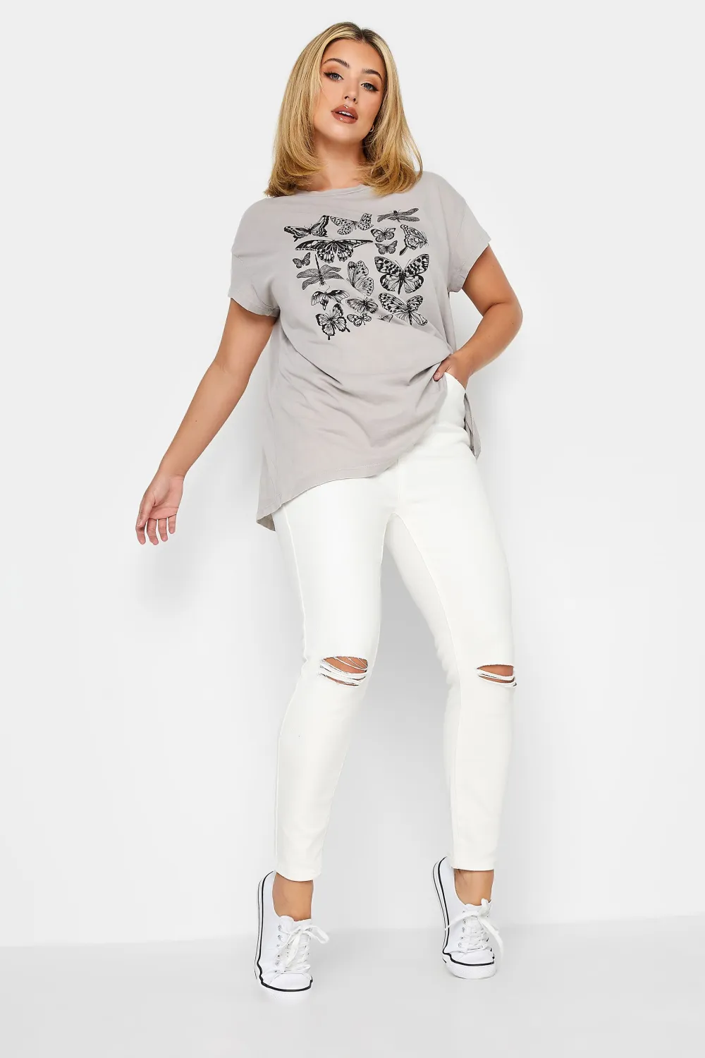 YOURS Curve Bleach Blue Ripped Skinny Stretch AVA Jeans