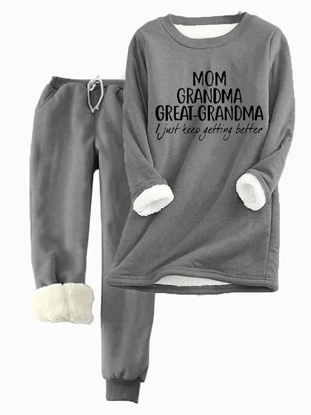 Women's Hoodie Tracksuit Pants Sets Fleece Letter Pink Blue Gray Drawstring Print Long Sleeve Casual Daily Warm Daily Hooded Regular Fit Fall & Winter