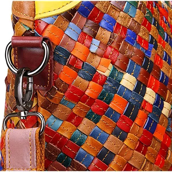 Heshe Womens Multi color Leather Shoulder Bag Hobo Tote Handbag Cross Body Purse Colorful