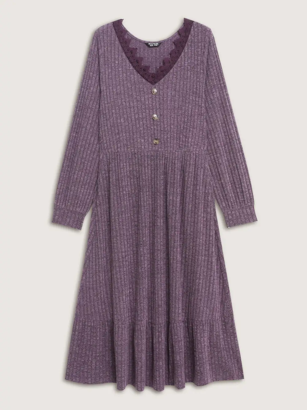 Stretchy Textured Lace Trim Midi Dress