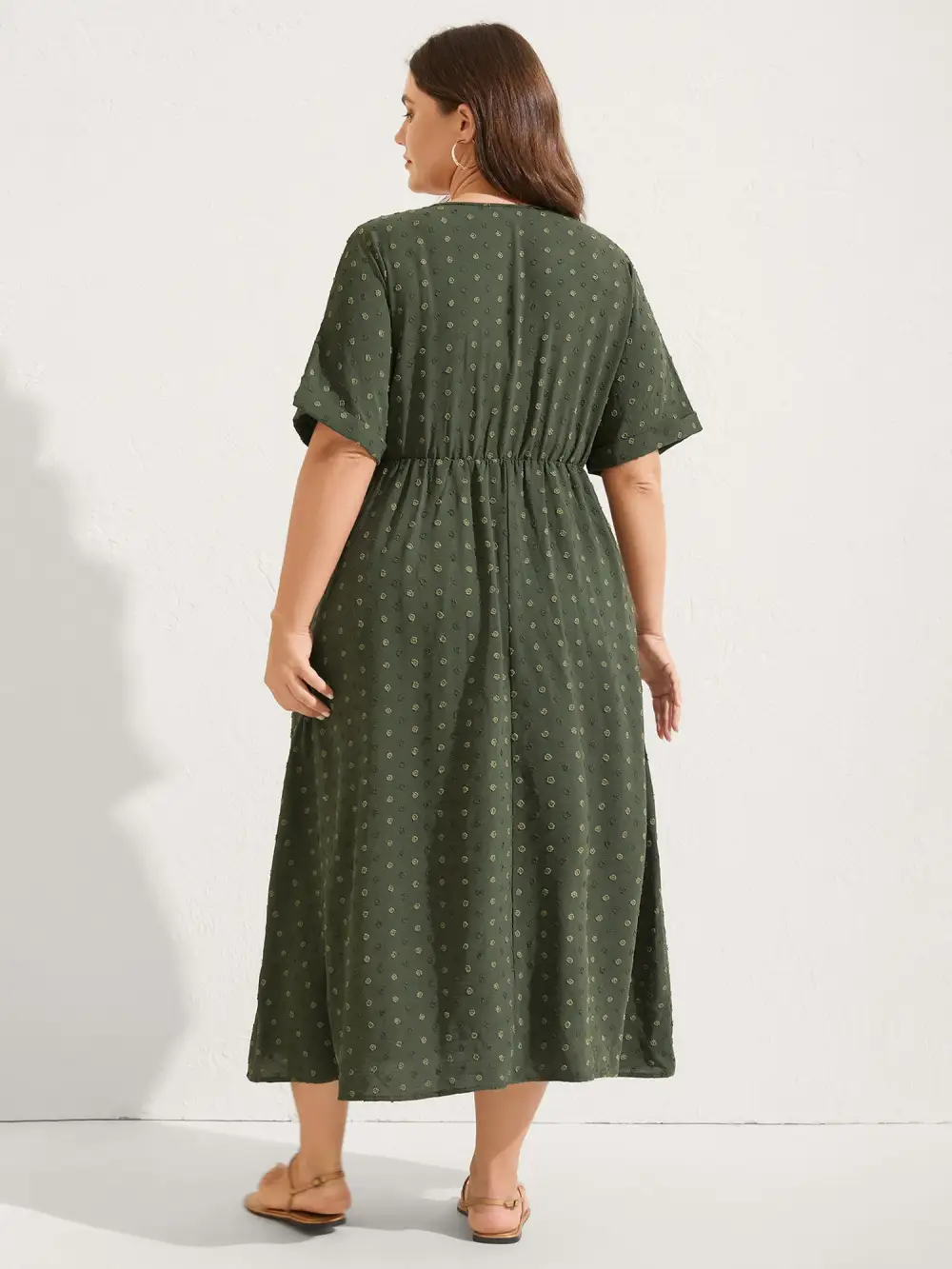 Textured Pleated Twist Waist Midi Dress