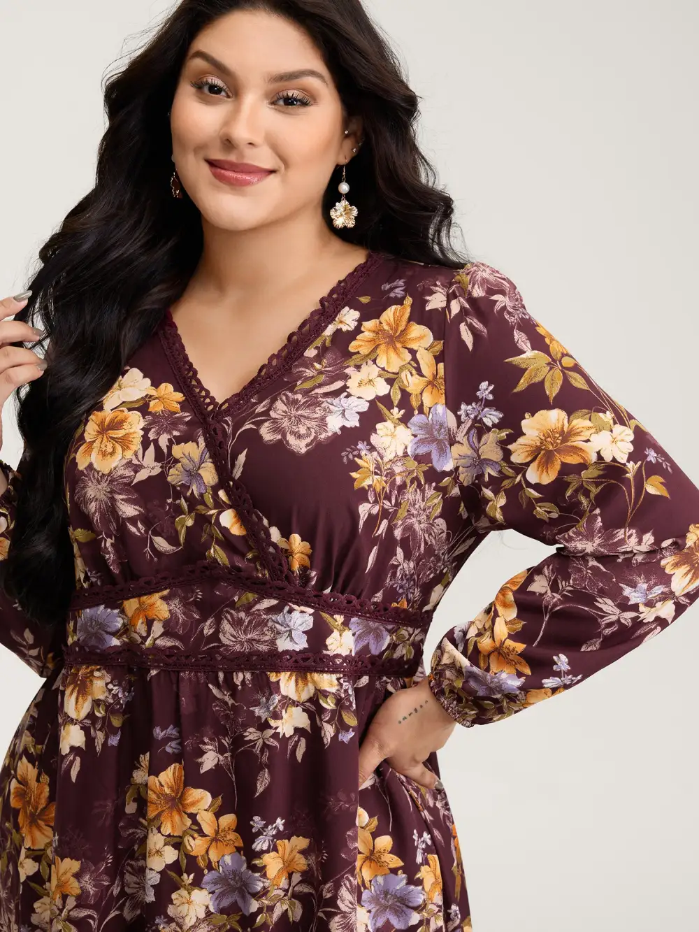 Floral Lace Print Pockets Maxi Dress